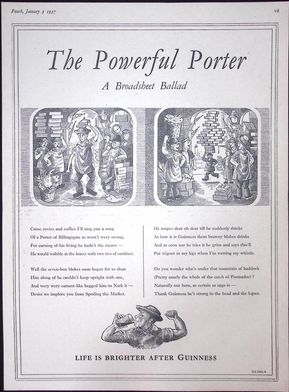 Guinness 68 Years-Old Advert 1957 The Powerful Porter Print: G.E.2452-A