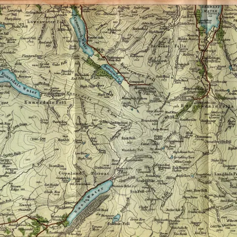 Lake District Central Section Coloured Vintage 1924 Map.