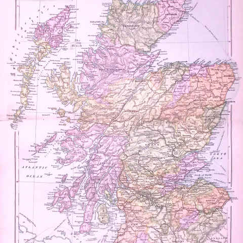 Scotland Edinburgh & Glasgow 120-Year-Old Large Antique Map by G.W. Bacon-15