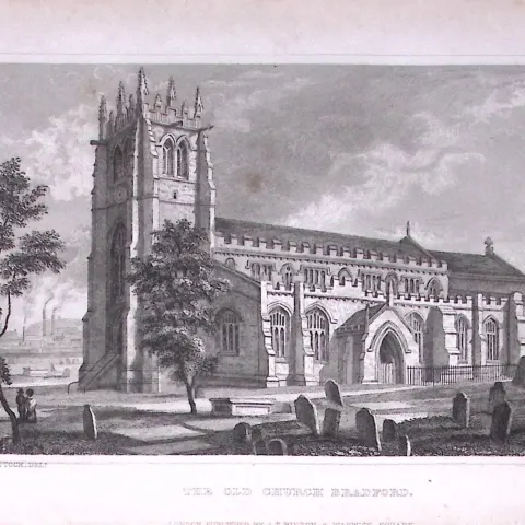 Bradford Old Church Yorkshire 198 Years-Old Thomas Allen Antique Steel Engraving-40