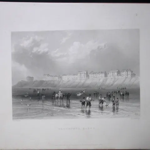 Blackpool Sands Scene WH Bartlett 1842 Antique Steel Engraving-94