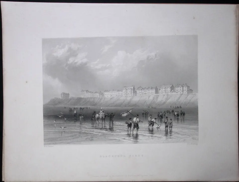 Blackpool Sands Scene WH Bartlett 1842 Antique Steel Engraving-94