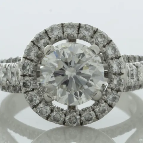 18ct White Gold Single Stone With Halo Setting Ring (2.00) 3.12 Carats
