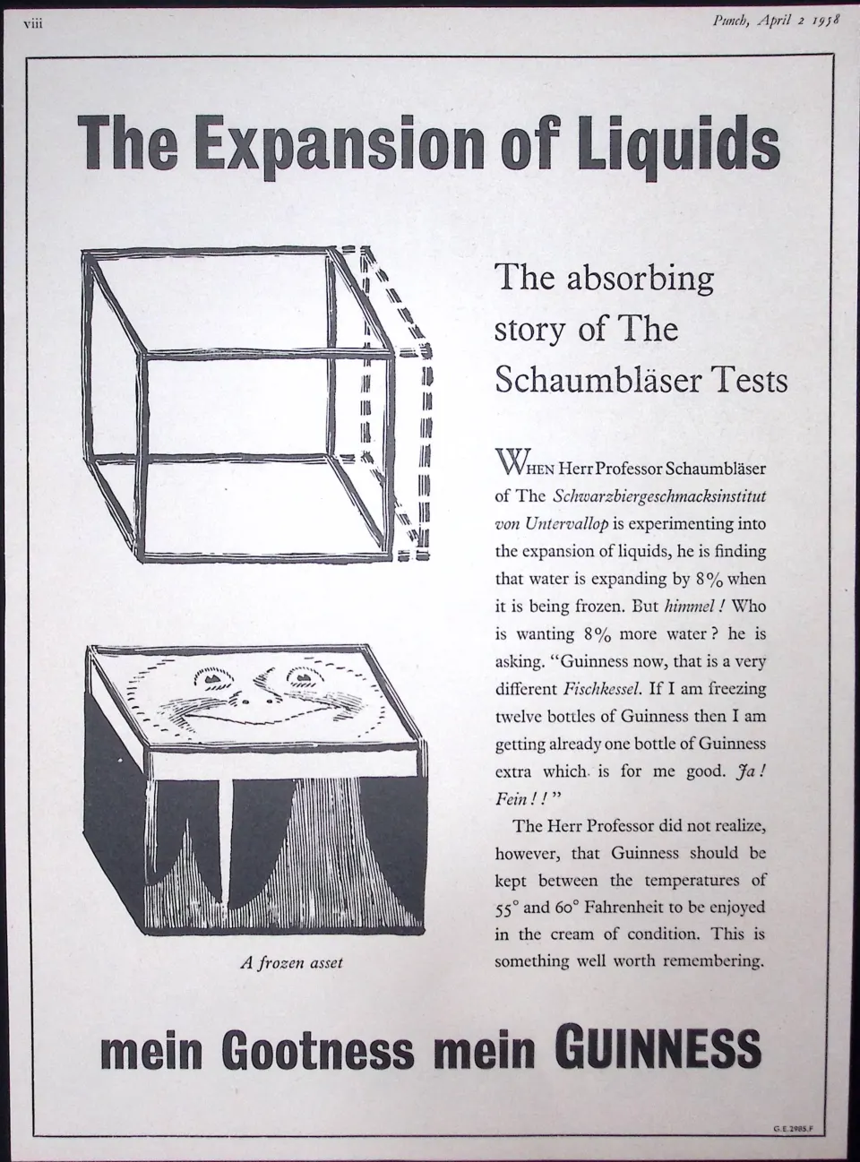 Guinness 67 Years-Old Advert 1958 Expansion of Liquids Print: G.E.2985-F