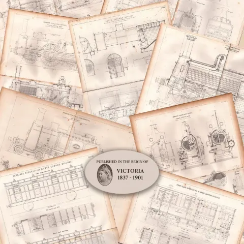 Job lot 9 Scarce  Zerah Colburn Locomotive  Railways  Large  Diagrams Prints-1.