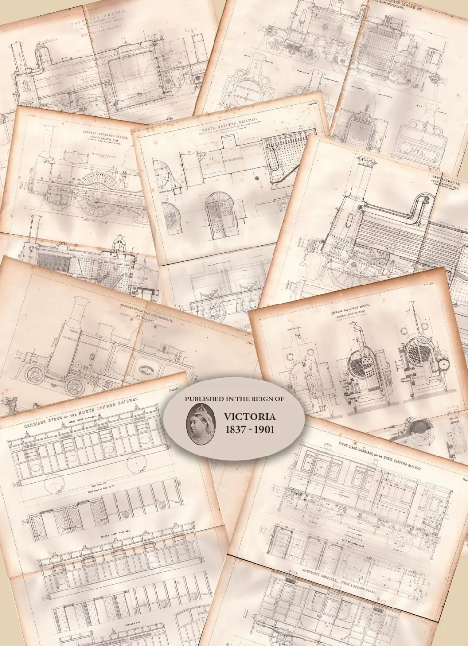Job lot 9 Scarce  Zerah Colburn Locomotive  Railways  Large  Diagrams Prints-1.