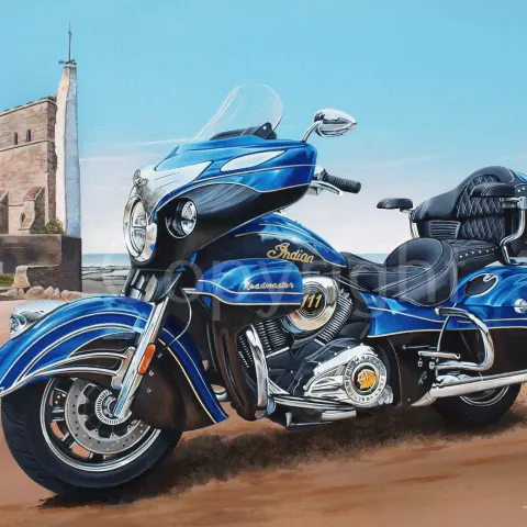 Indian Roadmaster Iconic Electric Blue Motorbike Metal Wall Art