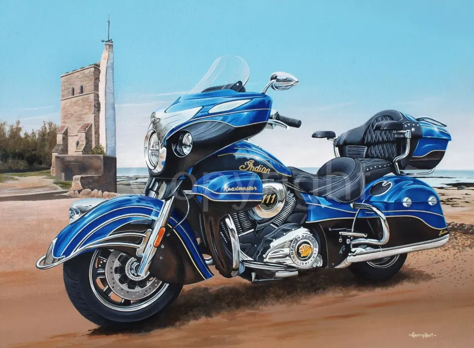Indian Roadmaster Iconic Electric Blue Motorbike Metal Wall Art