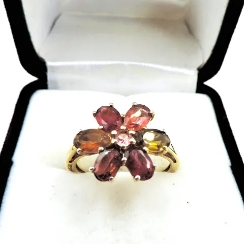 Gold Sterling Silver Tourmaline Gemstone Ring New with Gift Pouch