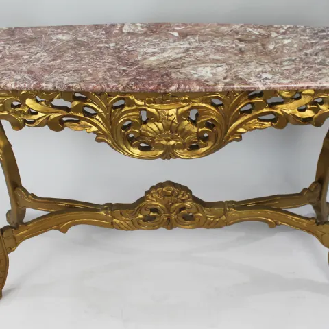 French Style Marble Topped Gilt Console Table