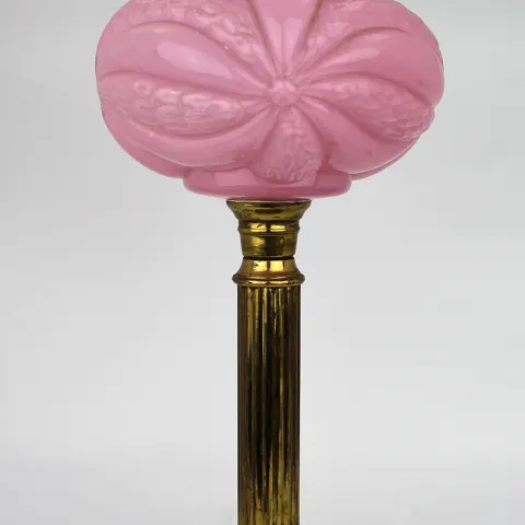 Victorian Brass Oil Lamp with Pink Glass Shade