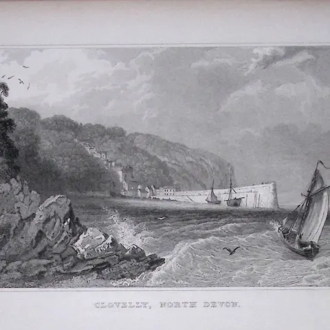 Clovelly North Devonshire Antique 193 Years-Old Steel-Engraving-46