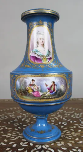 Large Late 19th Century Sèvres-Style Bleu Céleste Porcelain Vase