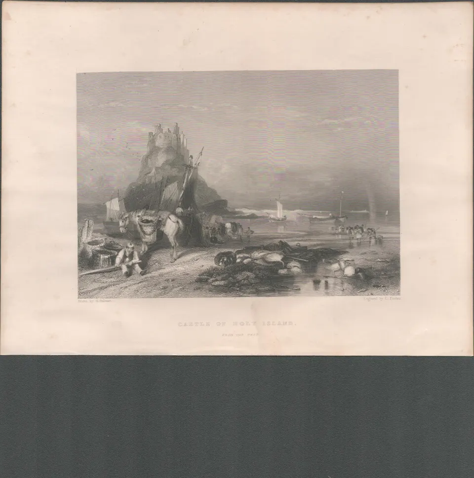Holy Island Castle Antique 1842 Steel Engraving 2
