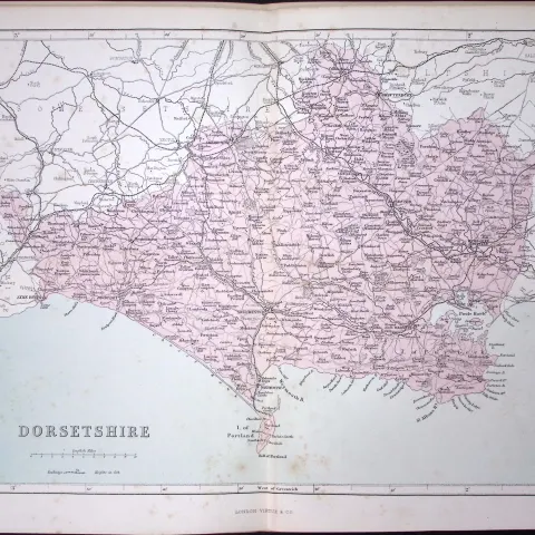 Dorsetshire 150 Years-Old 1875 Coloured Detailed Antique 1875 Map-35