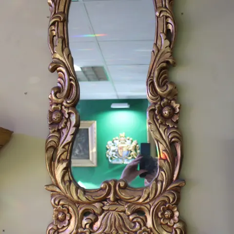 Ornate Gilt Wall Mirror with Shelf
