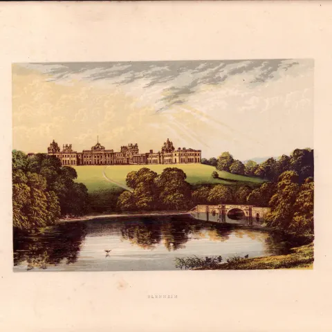 Blenheim Nr Woodstock Oxfordshire Gilt-Edge Coloured Antique Book Plate.
