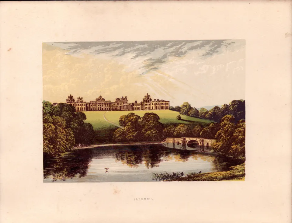 Blenheim Nr Woodstock Oxfordshire Gilt-Edge Coloured Antique Book Plate.