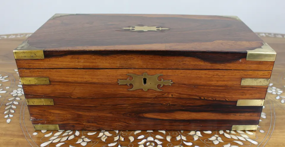 Antique Brass-Bound Rosewood Writing Slope, c.1850