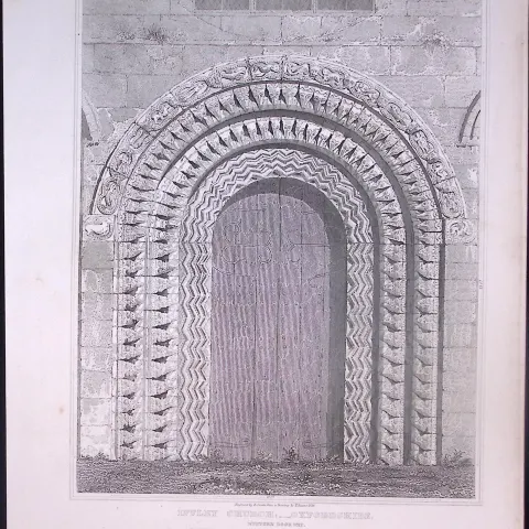 Iffley Church Oxford 190 Years-Old John Britton Antique Steel Engraving-329.