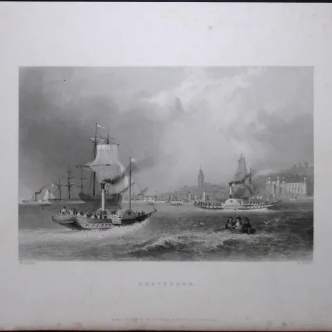 Kent Gravesend Harbour WH Bartlett 183 Years-Old Antique Steel Engraving-62