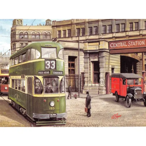 Liverpool Central Station  Vintage Tram Large Metal Wall Art