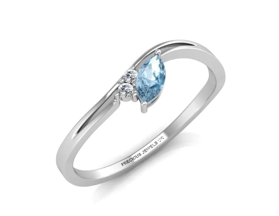 9ct White Gold Fancy Cluster Diamond And Blue Topaz Ring (BT0.22) 0.03 Carats