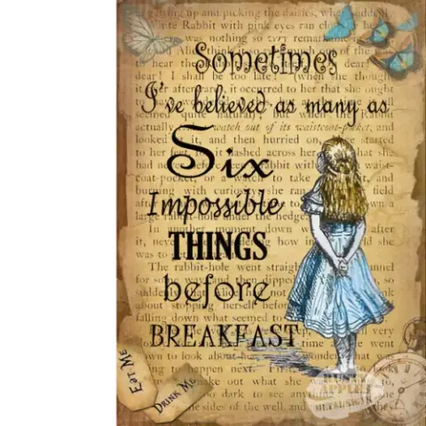 Alice In Wonderland "Six Impossible Things" Designed Quote Metal Wall Art