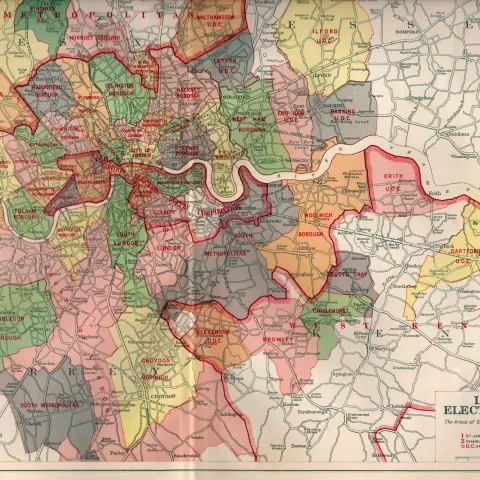 Bacons Vintage 98 Years-Old London Electric Supply Map West Ham, Chelsea, Fulham.