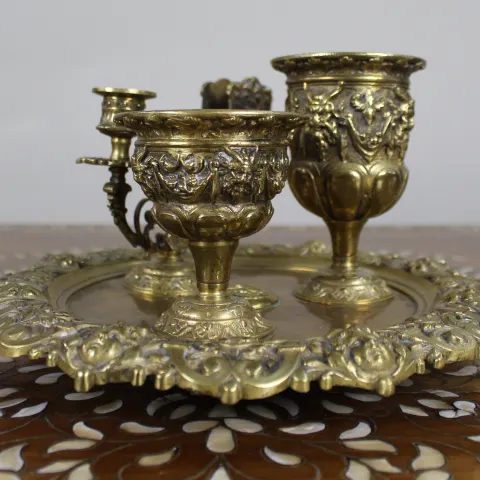 19th c. English Brass Inkwell & Writing Desk Set c.1880