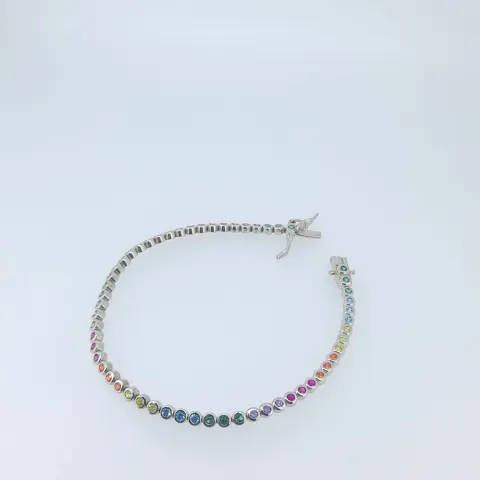 Silver Bezel Set CZ Rainbow Bracelet