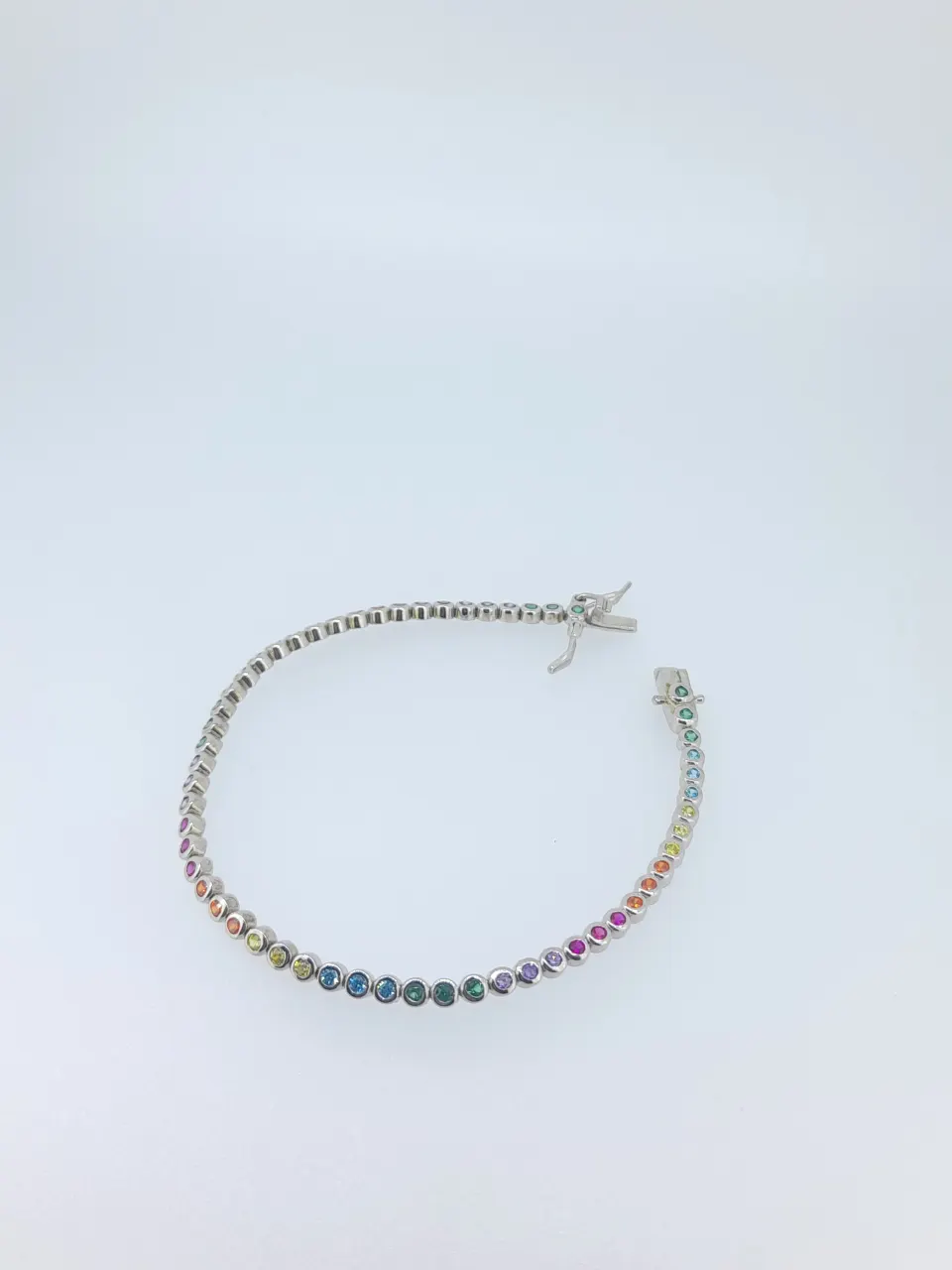 Silver Bezel Set CZ Rainbow Bracelet