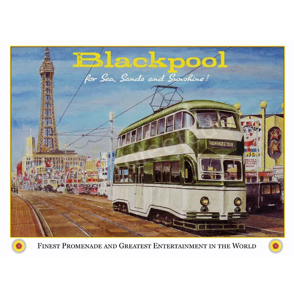 Blackpool Sea & Sand  Vintage Tram Large Metal Wall Art