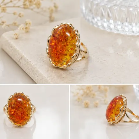 Amber Tone Oval Statement Ring – Adjustable Size 26 x 20mm
