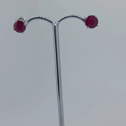 Natural Ruby Set Stud Earrings Set In Silver