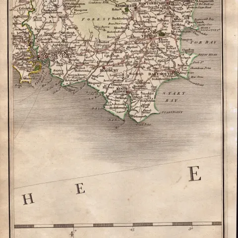 South Devon Torbay Brixham Paignton John Cary’s Antique 1794 Map.