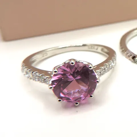 Sterling Silver Pink & White Gemstone Ring New With Gift Pouch
