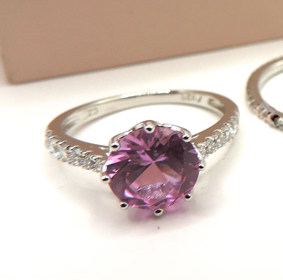Sterling Silver Pink & White Gemstone Ring New With Gift Pouch