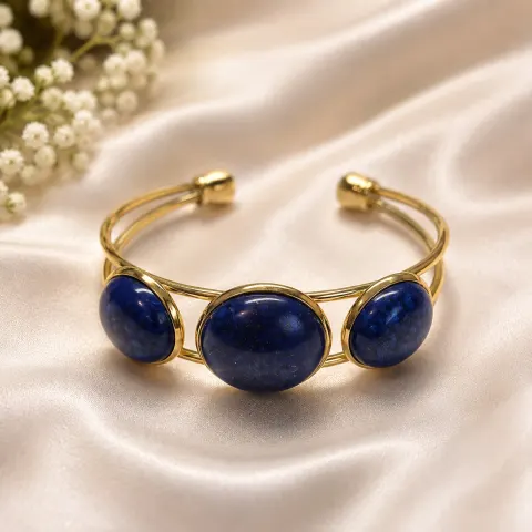 Lapis Lazuli Three-Stone Gold-Tone Cuff Bracelet