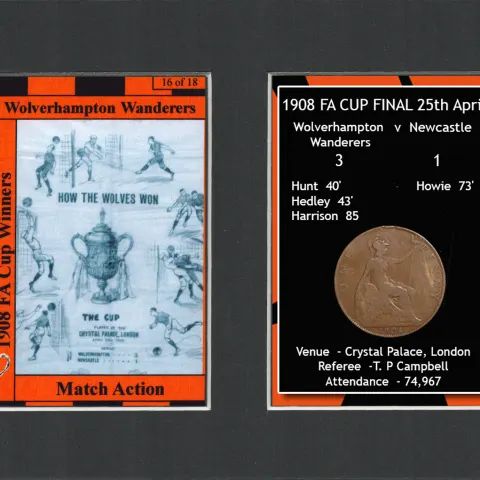 1908 FA Cup Final Wolves v Newcastle Mounted Card & Coin Gift Set.