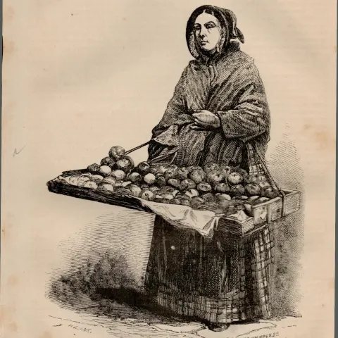 London Apples Street Seller Rare Antique 1864 Henry Mayhew Print.