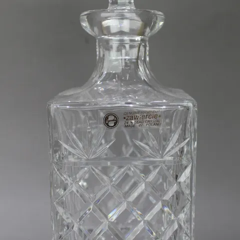 Vintage Zawiercie Polish Crystal Square Shaped Spirit Decanter