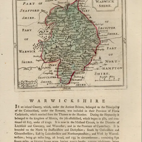 Warwickshire  Antique c1783 F Grose Copper Coloured George III Map.