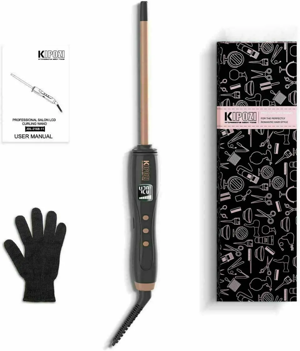 KIPOZI 3/10 Inch Ceramic Thin Curling Iron Wand Curler Iron Fast Heat Resistant L11a