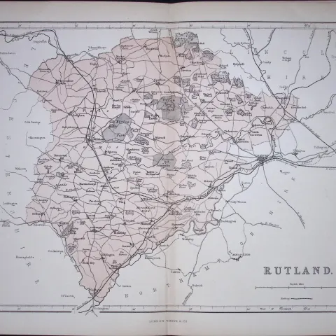 Rutlandshire 150 Years-Old 1875 Coloured Detailed Antique 1875 Map-54