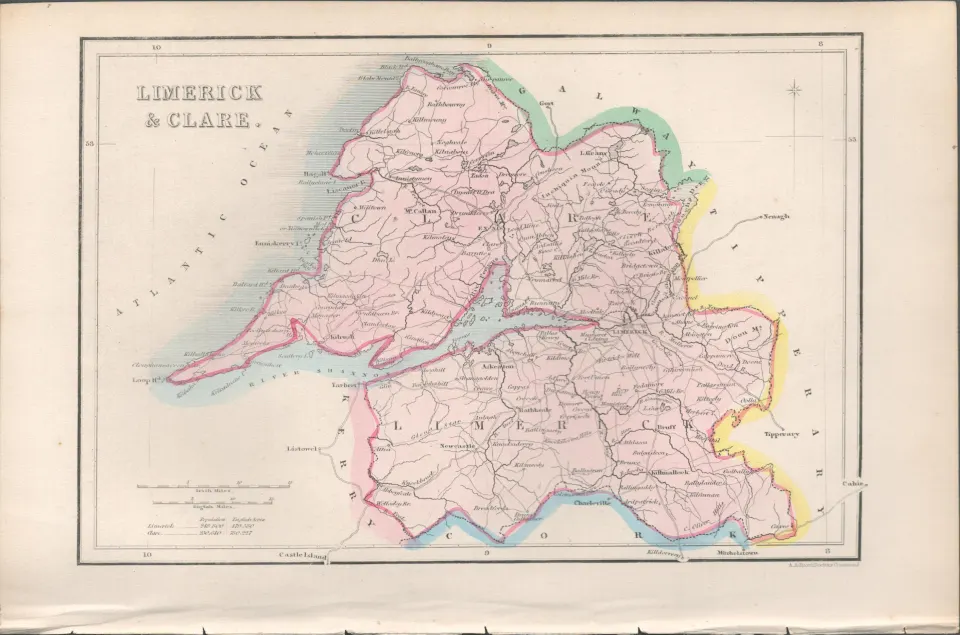 Antique Print 1850’s Map Limerick & Clare.