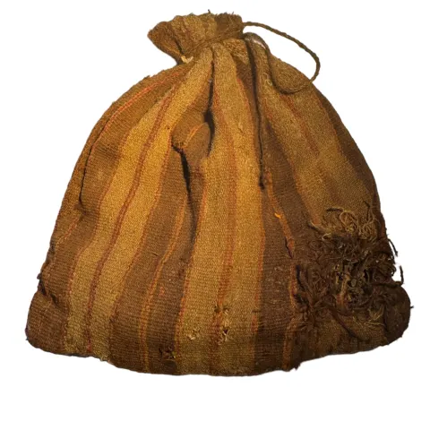 Pre-Columbian Nazca/Chancay Peru Textile Pouch With Plant Matter Inside