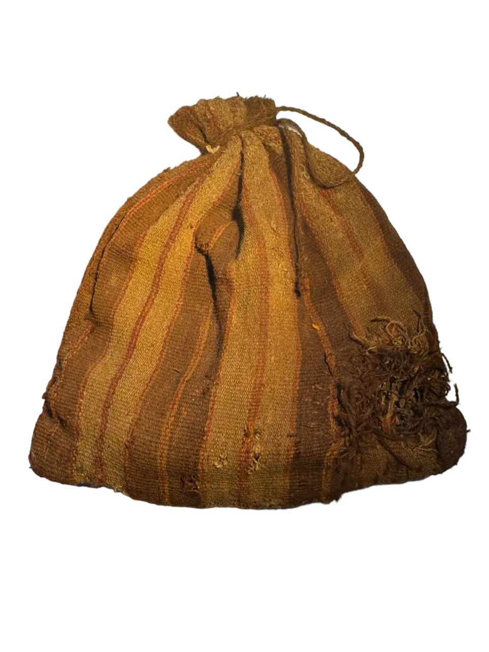 Pre-Columbian Nazca/Chancay Peru textile pouch with plant matter inside