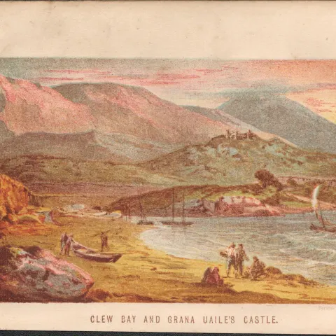 Chromolithographed Antique 1871 Clew Bay & Granauailes Castle Mayo.