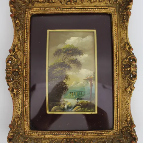 Vintage Miniature Italian Landscape Set in Gilt Frame